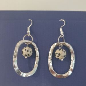 Silver-tone and Black Dangle Earrings, Hammered / Textured